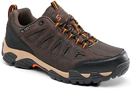 shulook mens waterproof hiking shoes lightweight anti slip outdoor ankle boots breathable hike trekking trails shoe brownorange 105