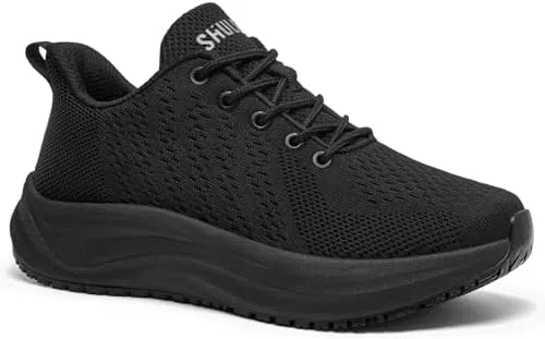 shulook womens non slip work shoes arch support restaurant walking sneaker